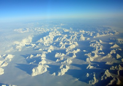 Vu d'avion lorsque l'on suit une route orthodronique nord!