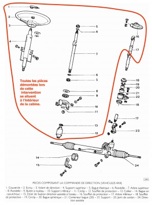 Eclaté de la colonne de direction du 40-10 Iveco 4x4