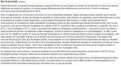 rendement du procédé d'électrolyse