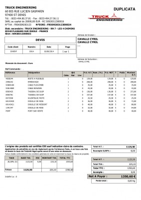 Truck engineering<br />il manque 64€ HT (soit 76.80 € TTC) car ils n'ont mis que 2 douilles (silentbloc) des bras de suspensions inférieur au lieu des 4 nécessaires.