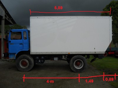 Configuration après augmentation de l'empattement à 4 mètres par déplacement de l'essieu arrière sur le châssis.